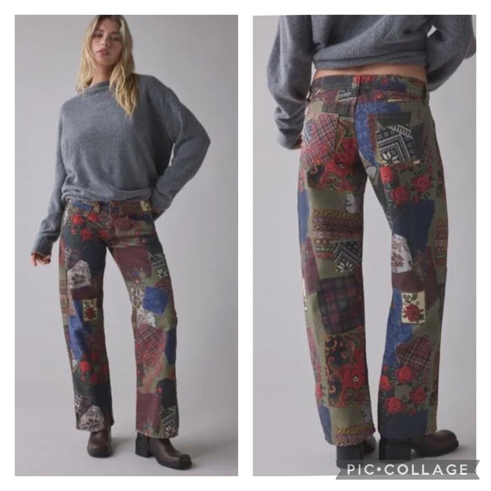 Urban Outfitters BDG Kayla Floral Patchwork Pants Low Rise Slouchy Size 26